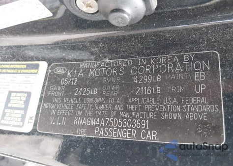 2013 Kia Optima Lx z USA, uszkodzony, nr VIN KNAGM4A75D5303691